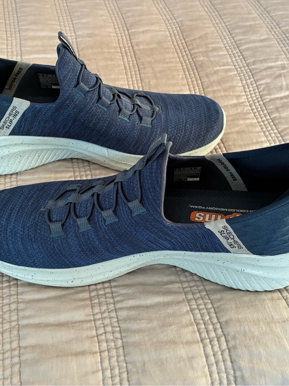 Skechers Blue Knit Slip-On Sneakers with Gray Accents - Picture 3 of 6
